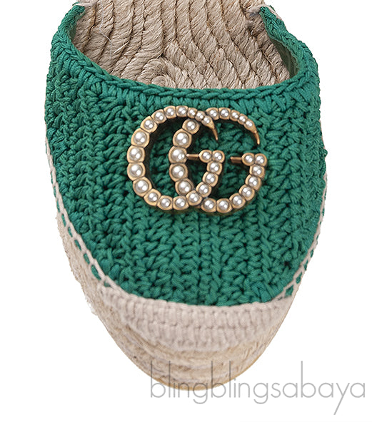 GG Green Lilibeth Web Espadrille Wedge Sandal