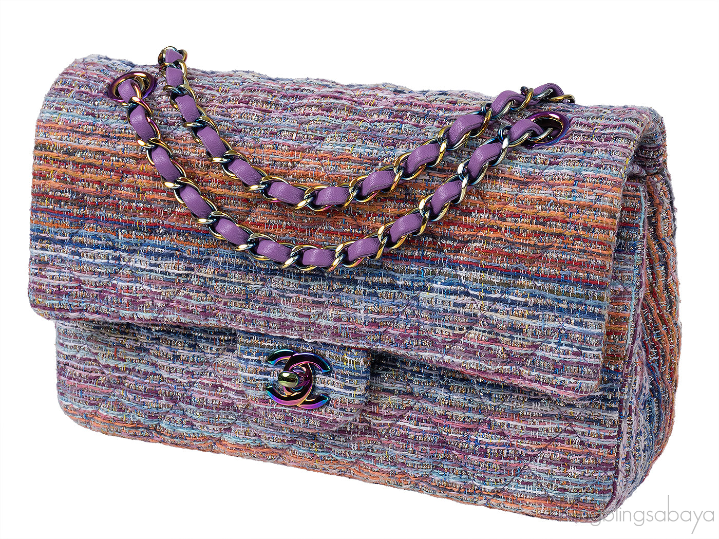 Chanel Purple Multicolor Tweed Medium Double Flap Bag