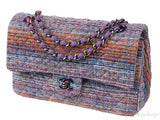 Chanel Purple Multicolor Tweed Medium Double Flap Bag