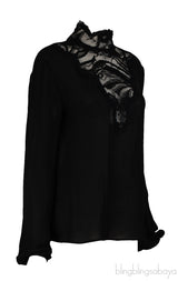 Emilio Pucci Black Silk Lace Trim Shirt & Black Lace Maxi Skirt M