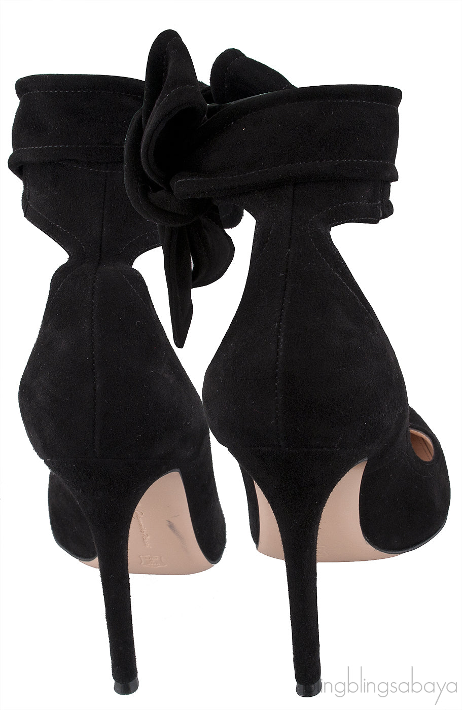 Black Suede Ankle Tie Heels
