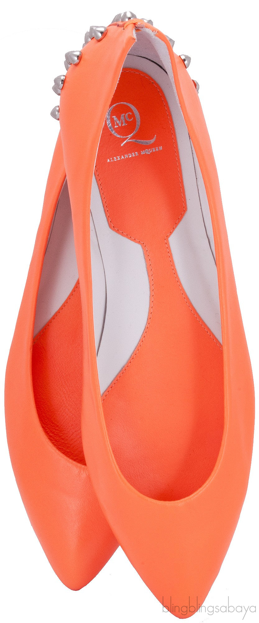 Studded Neon Orange Leather Flat