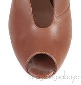 Vitello Luggage Tan Peep Toe Heels