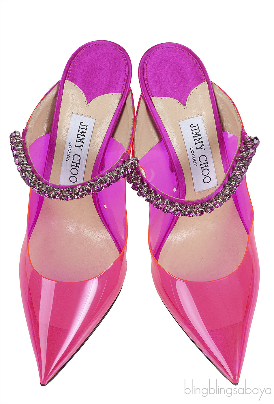 Jimmy Choo Bing Fuchsia PVC 100 mm Crystal Mule