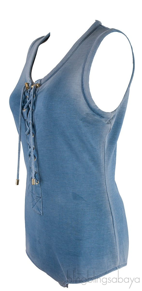 Blue Sleeveless Bodysuit
