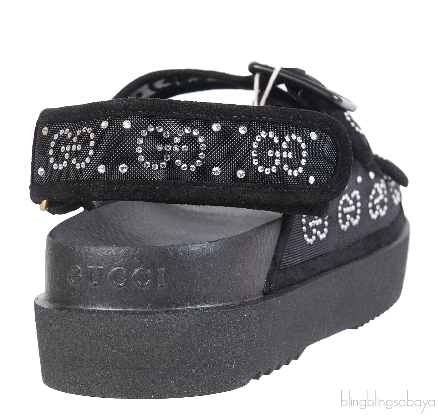 Gucci Black Crystal Embellished Monogram Pattern Sandals