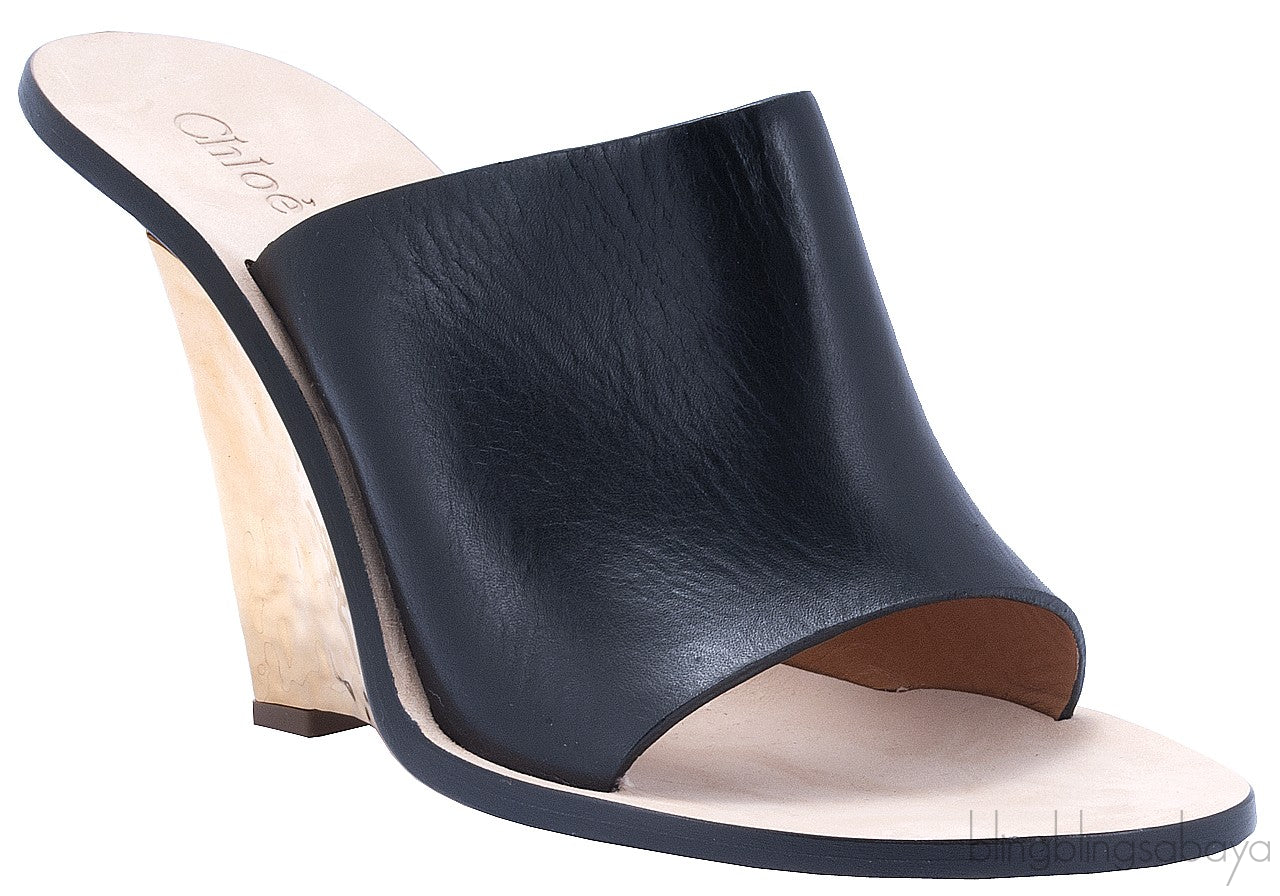 Hammered Gold Tone Wedge Mule