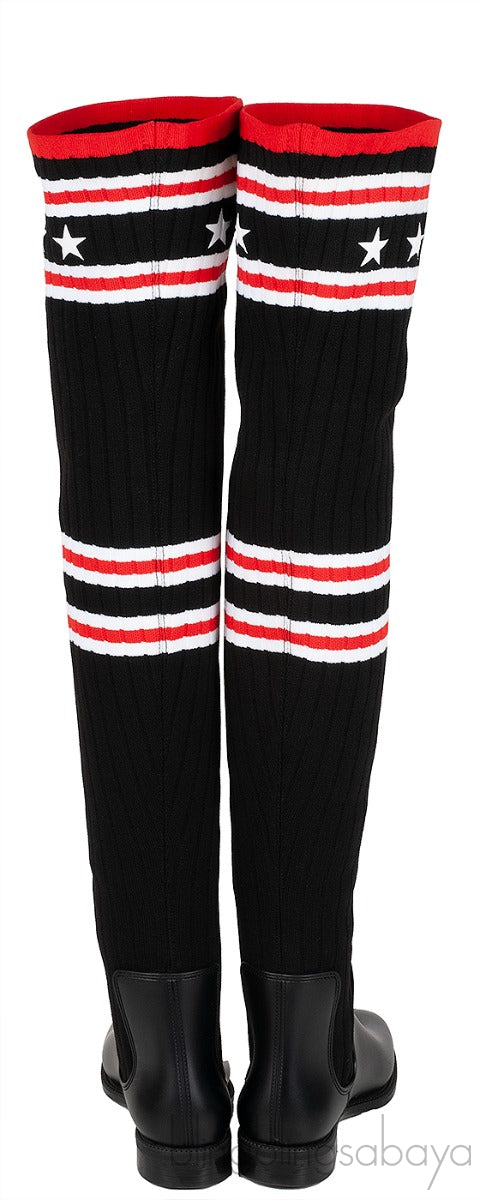 Black Over the Knee High Knit-sock Boots