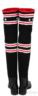 Black Over the Knee High Knit-sock Boots