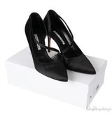 Black Satin Pointed Toe Heels