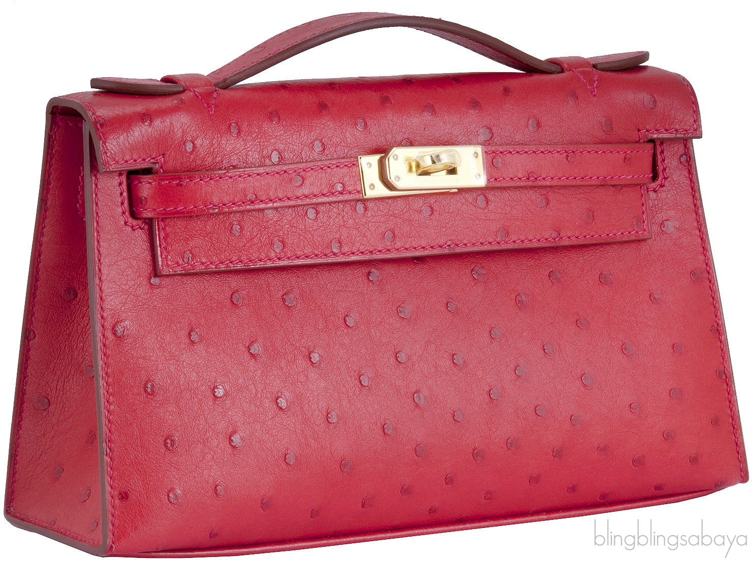 Kelly Pochette Rouge Vif Ostrich