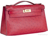 Kelly Pochette Rouge Vif Ostrich