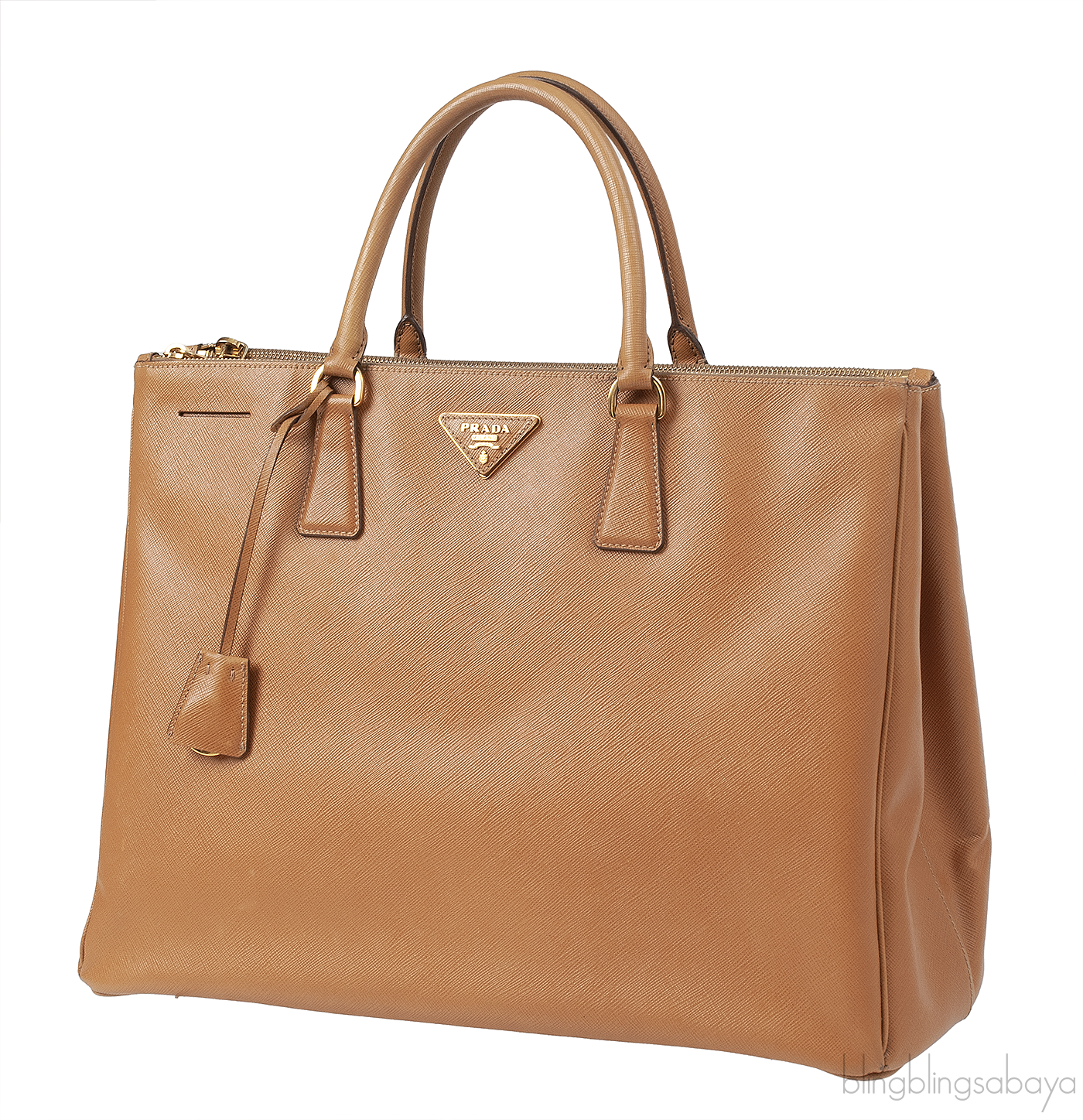 PRADA Gold Saffiano Double Zip Large Tote
