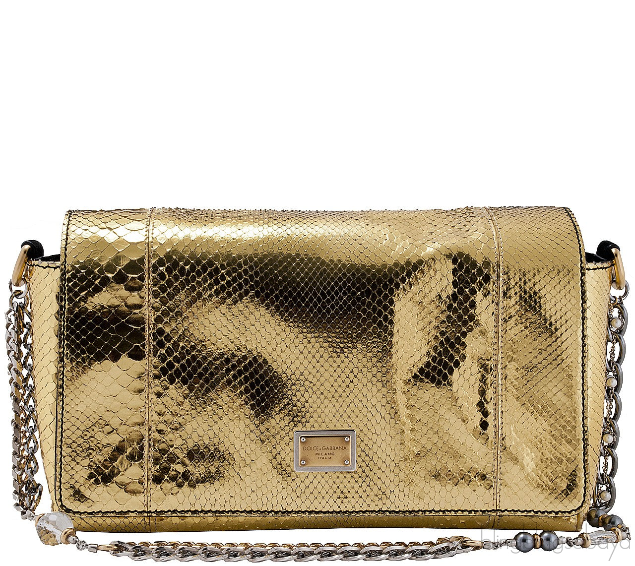 Metallic Gold Snakeskin Flap Bag
