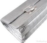 Silver Grey Crocodile Flap Bag