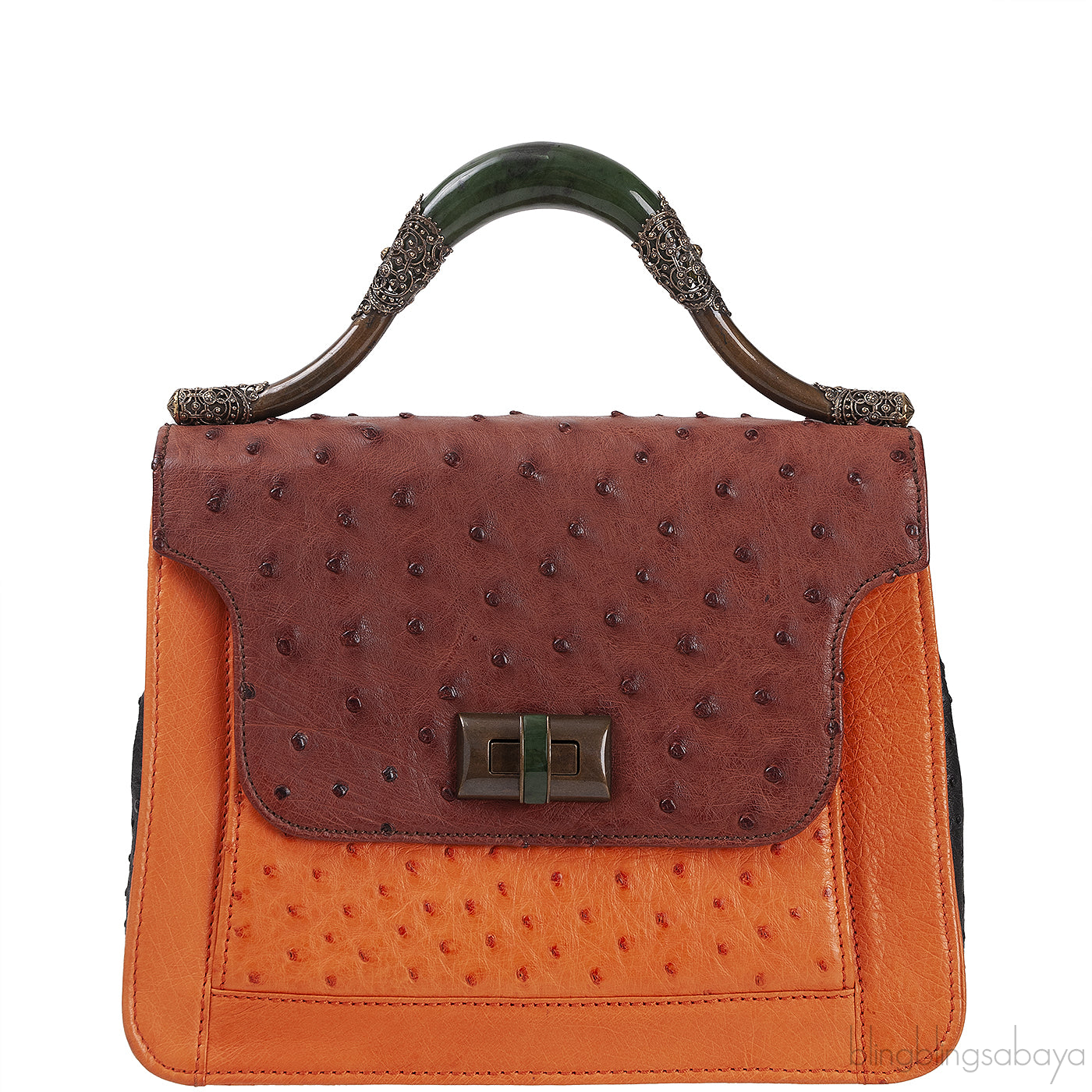 Tri-color Leather Top Handle Bag