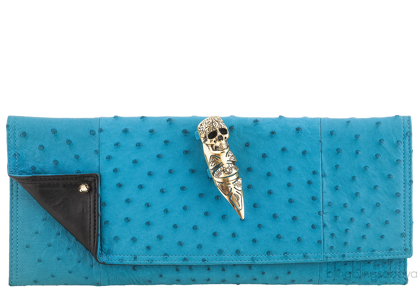 Maison Du Posh Ostrich Knuckle Ring Clutch