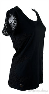 Black Cotton Embroidered T-shirt