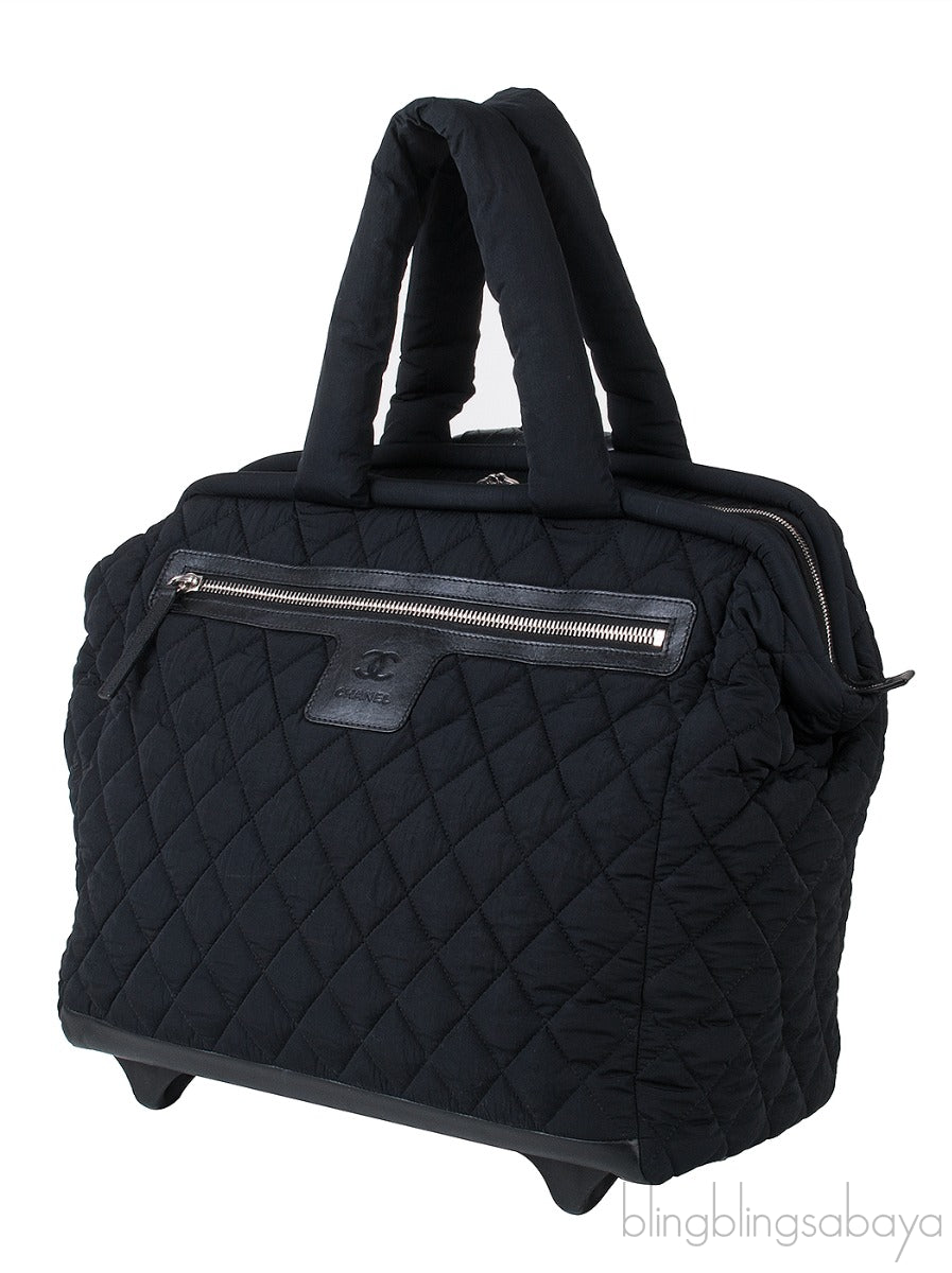 Black Quilted Nylon Cocoon Trolley Rolling Case