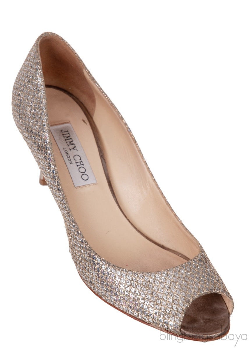 Silver Glittery Peep Toe Pump