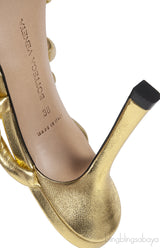 Bottega Veneta Metallic Gold Reflection Weave Square Toe Sandals