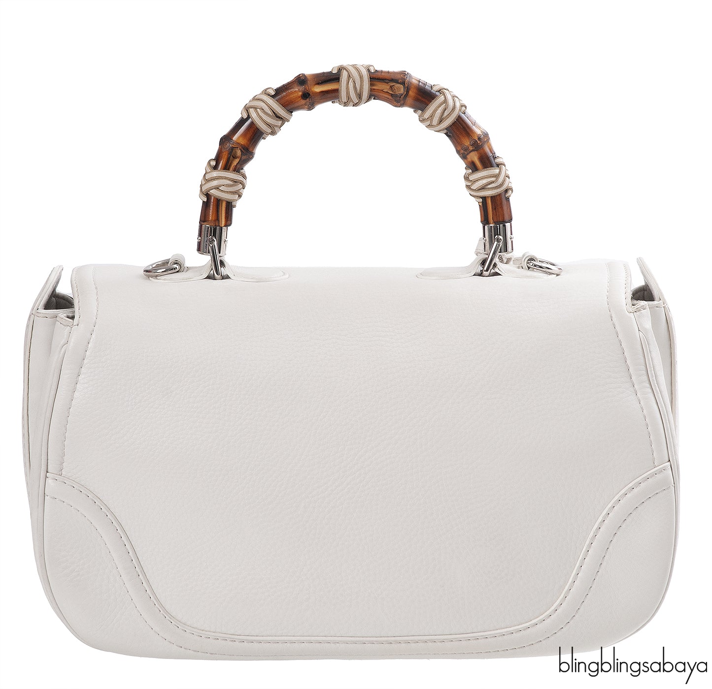 Gucci White Large Bamboo Top Handle Bag