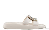 Slide Crystal Buckle Off-white Leather Mule