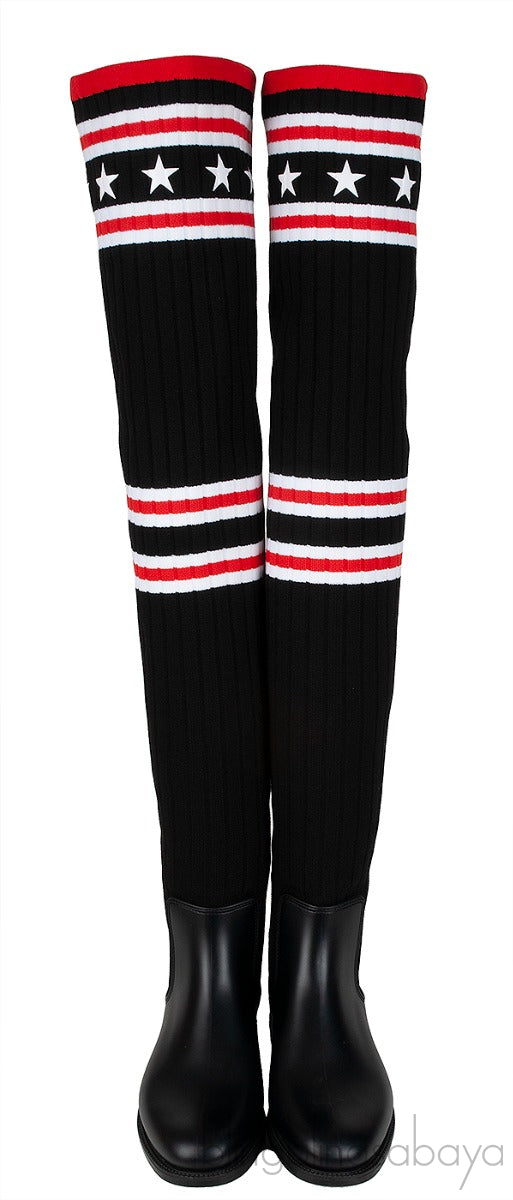 Black Over the Knee High Knit-sock Boots