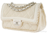 Beige Quilted Pearl Trim Double Flap*