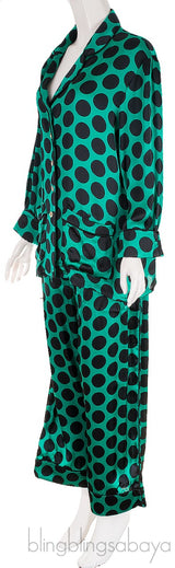 Green Polka-dot Satin Shirt & Pants