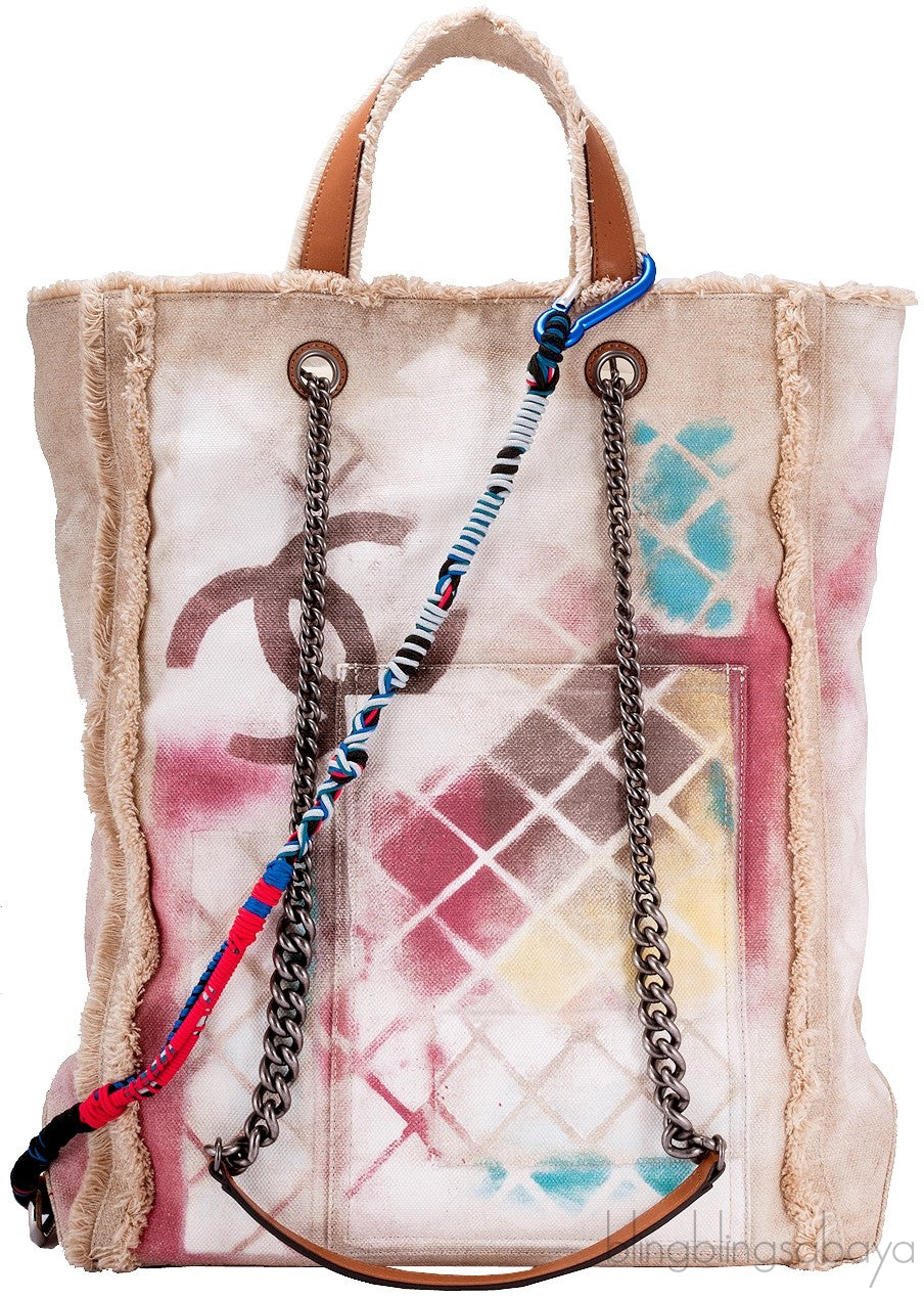 Beige Graffiti Canvas Tote