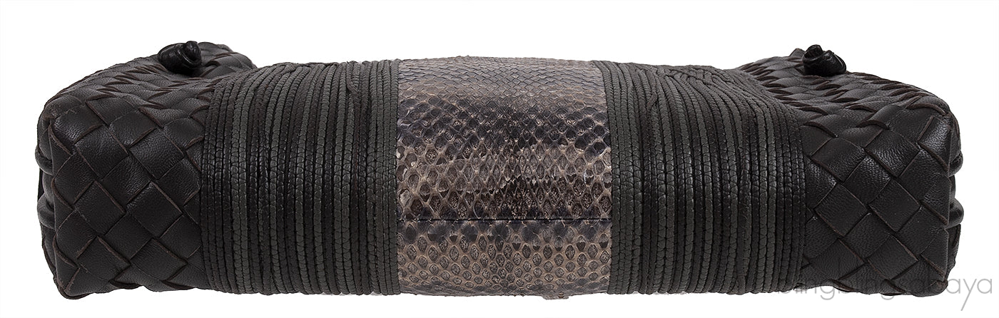 Brown Intrecciato Snakeskin Nodini Crossbody Bag