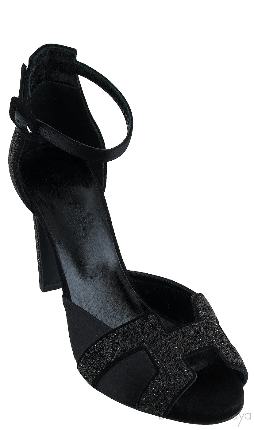 Premiere Glitter Black Slingback Heels