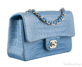 Light Blue Croc Mini Single Flap GHW