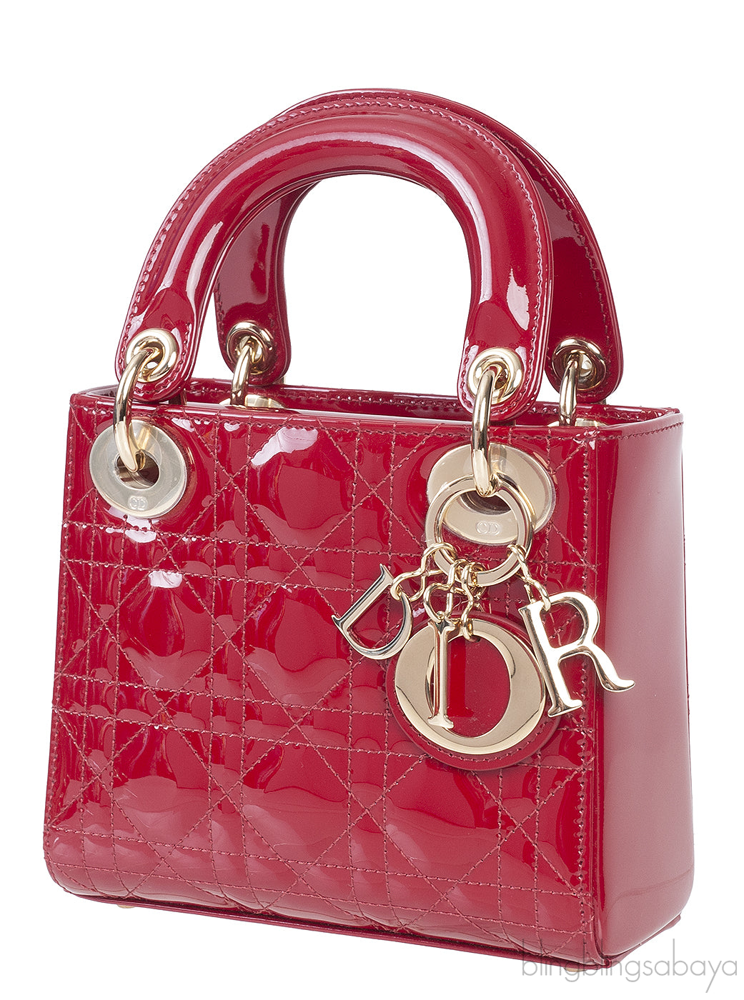 Christian Dior Lady Dior Mini Red Patent Quilted Leather GHW