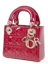 Christian Dior Lady Dior Mini Red Patent Quilted Leather GHW