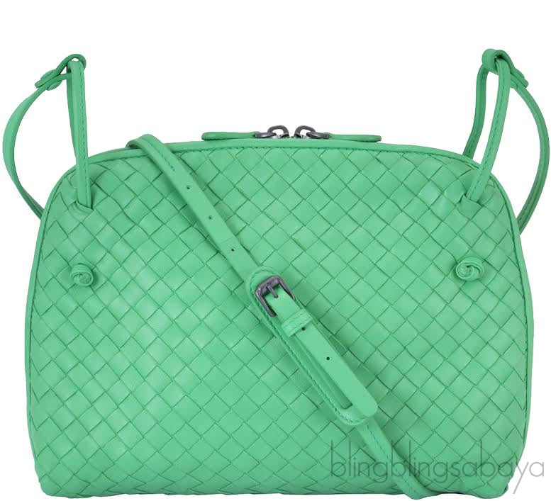 Green Intrecciatio Clutch Crossbody Bag