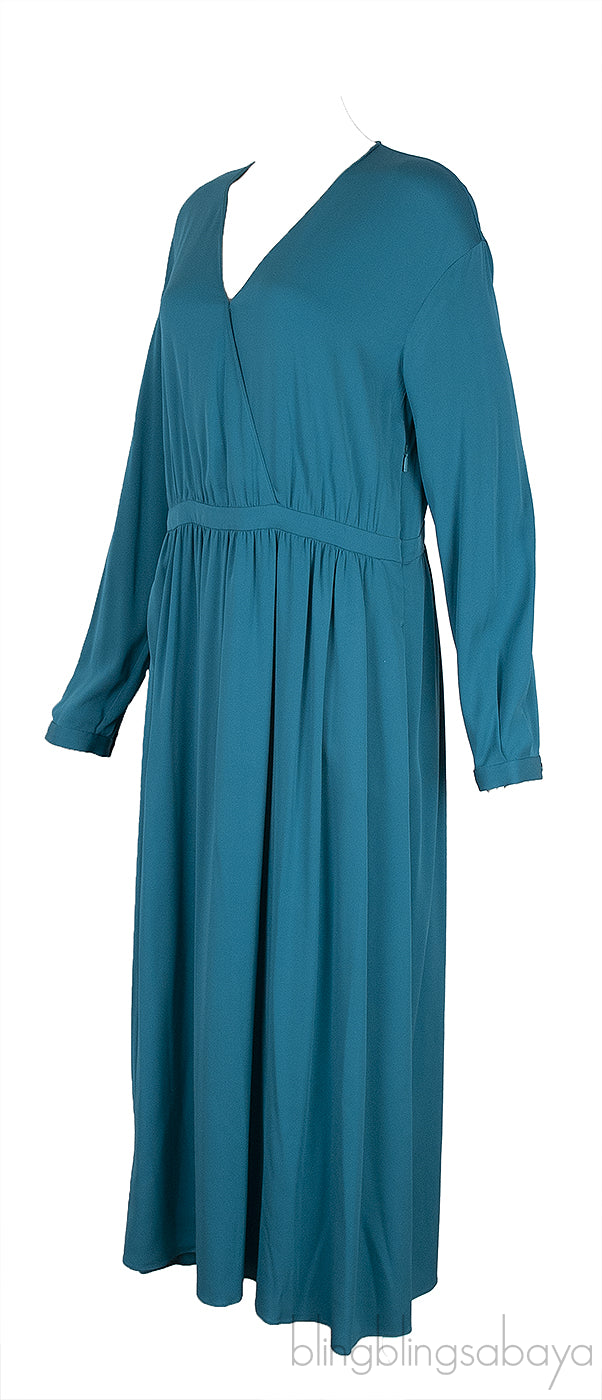 Teal Blue V-neck Long Sleeve Dress