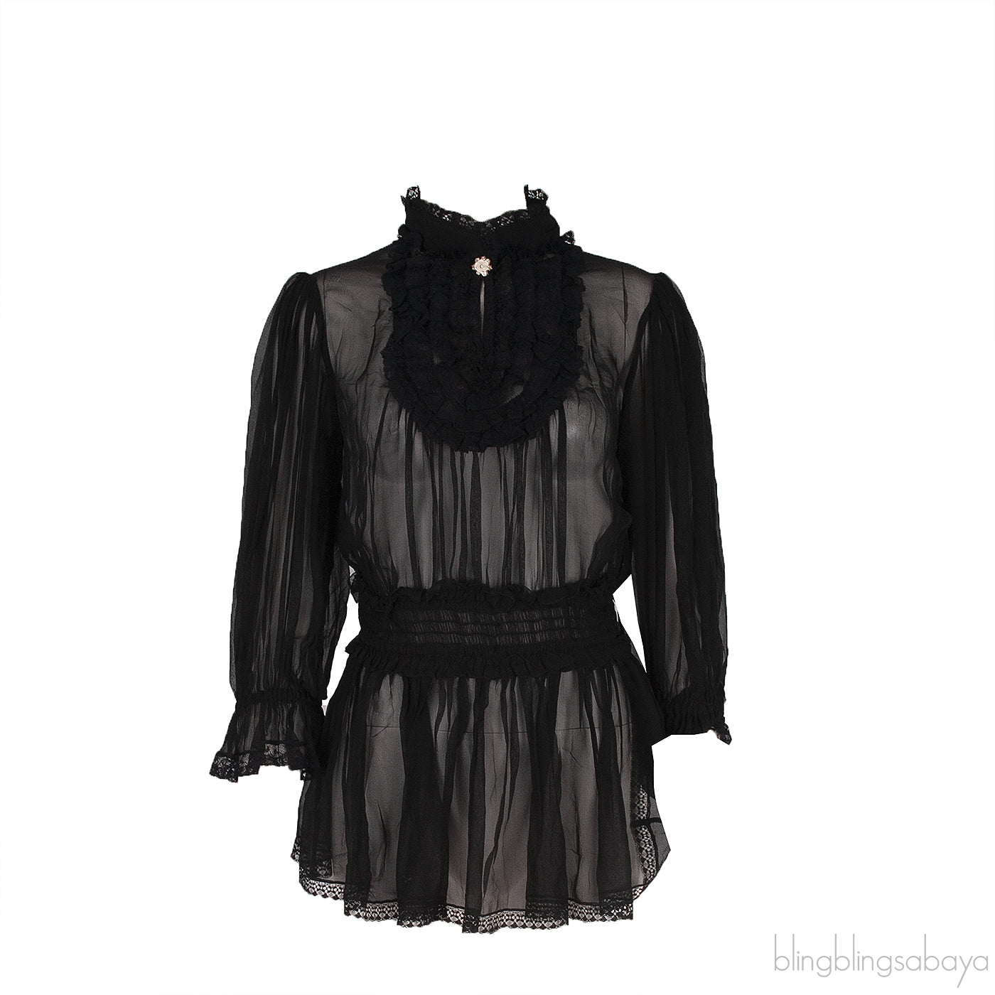 Black Ruffle & Lace Trim Blouse