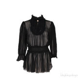 Black Ruffle & Lace Trim Blouse