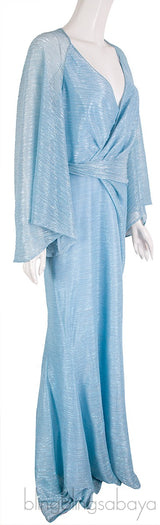 Light Blue Metallic V-neck Gown