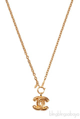 Chanel Vintage Diamond Quilted CC Gold Pendant Necklace