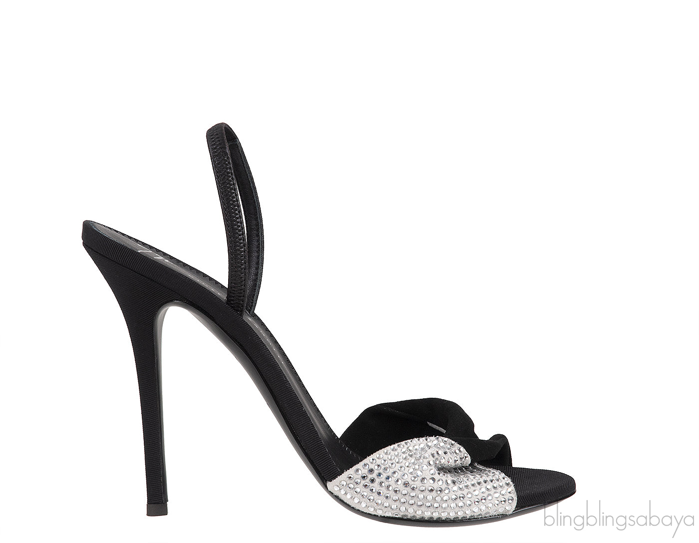 Black Crystal Embellished Vamp Slingback