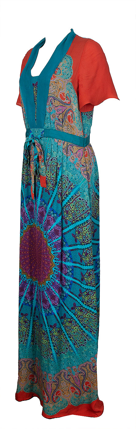 Etro Teal Blue Paisley Print Multicolor Maxi Dress