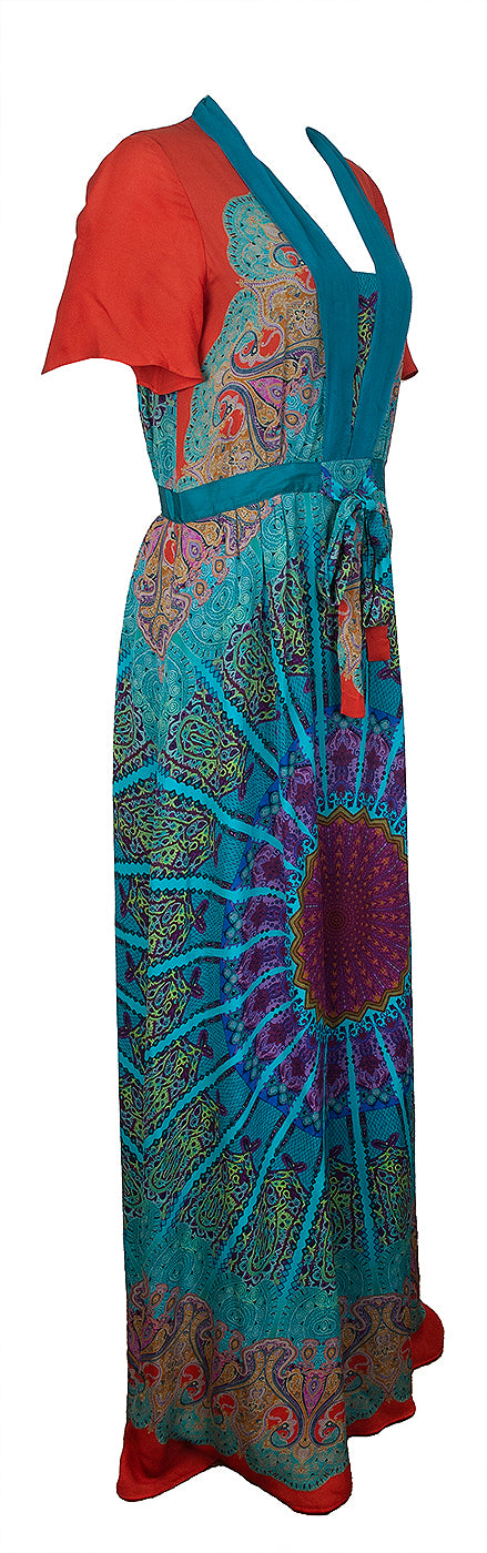 Etro Teal Blue Paisley Print Multicolor Maxi Dress