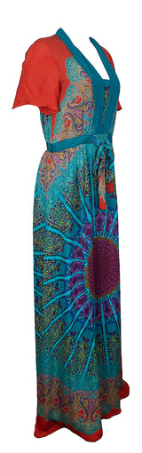 Etro Teal Blue Paisley Print Multicolor Maxi Dress