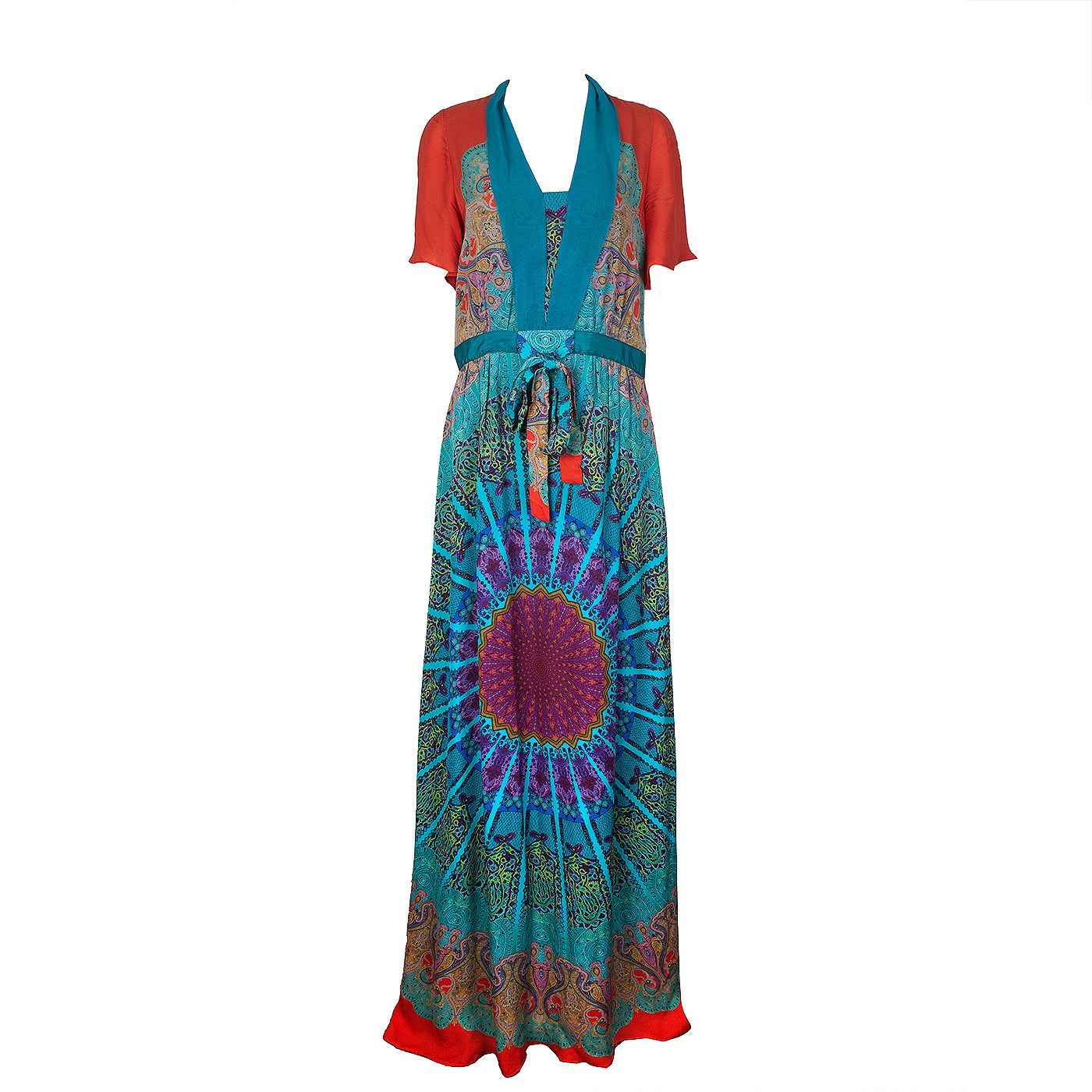 Etro Teal Blue Paisley Print Multicolor Maxi Dress