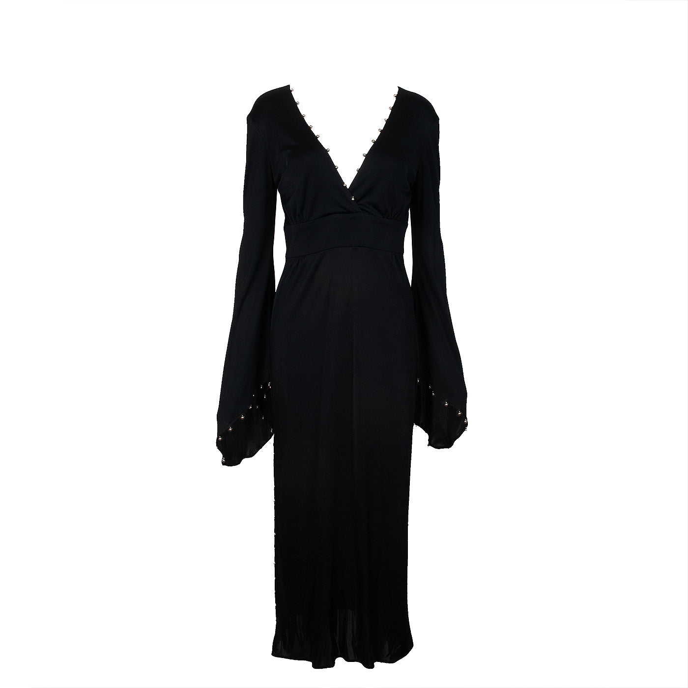 Versace Collection Black V-Neck Metal Bead Accent Long Sleeve Dress