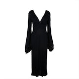 Versace Collection Black V-Neck Metal Bead Accent Long Sleeve Dress