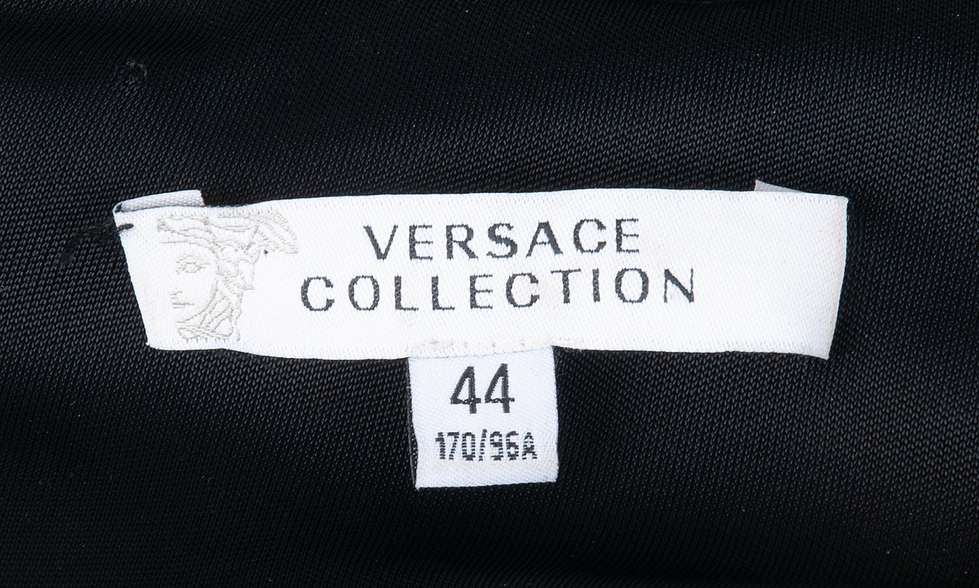 Versace Collection Black V-Neck Metal Bead Accent Long Sleeve Dress